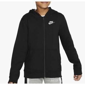 Nike Boy's NSW Club Full Zip Hoodie, Black/Black/White, Small